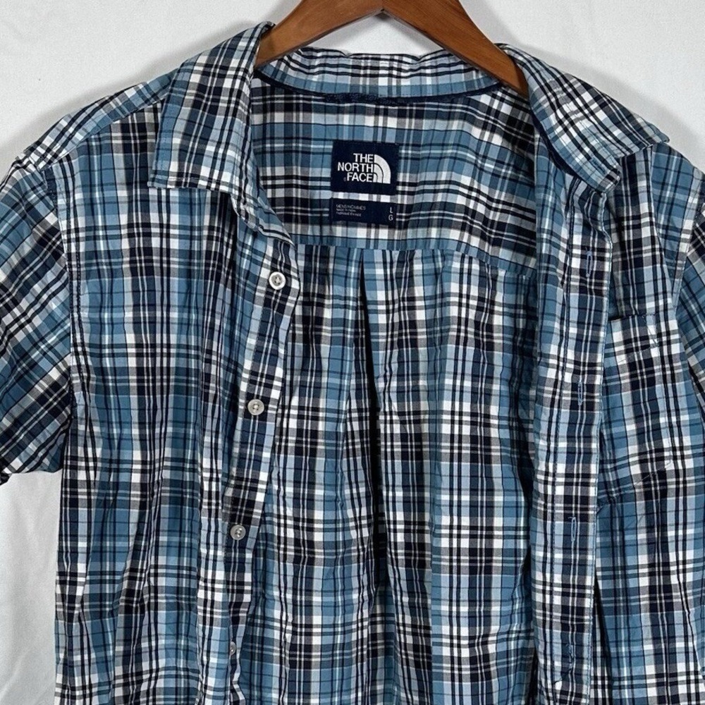 THE NORTH FACE Men's Large Short Sleeve Button Down Shirt Blue Plaid
